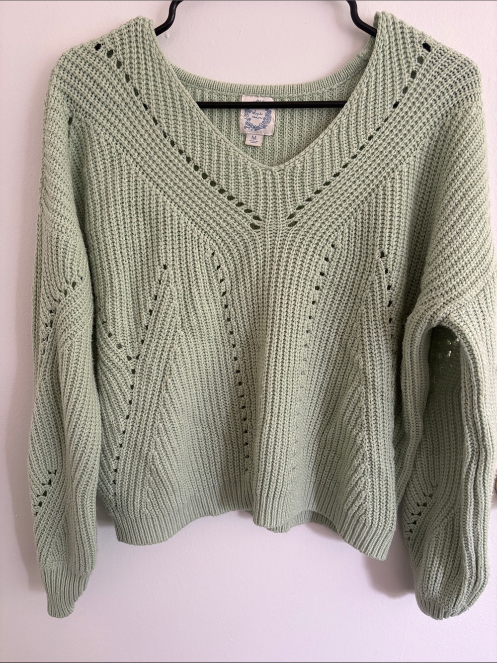Blue Rain Light Green V‑Neck Knit Sweater